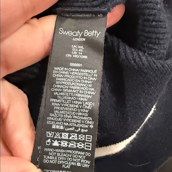 Sweaty Betty Women’s Navy Funnel Neck Half Zip-Up Sweater White Trim Size 14 - Picture 10 of 14